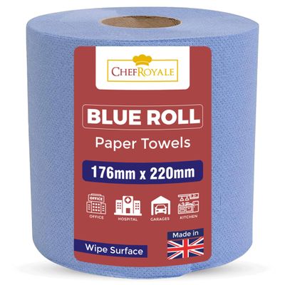 Chef Royale Kitchen Paper Towel - Pack of 36 - Multipurpose Kitchen Rolls, Blue Centrefeed Kitchen Tissues - for Home Office Warehouse Bathroom Garage Kitchen (Blue, Pack of 36)