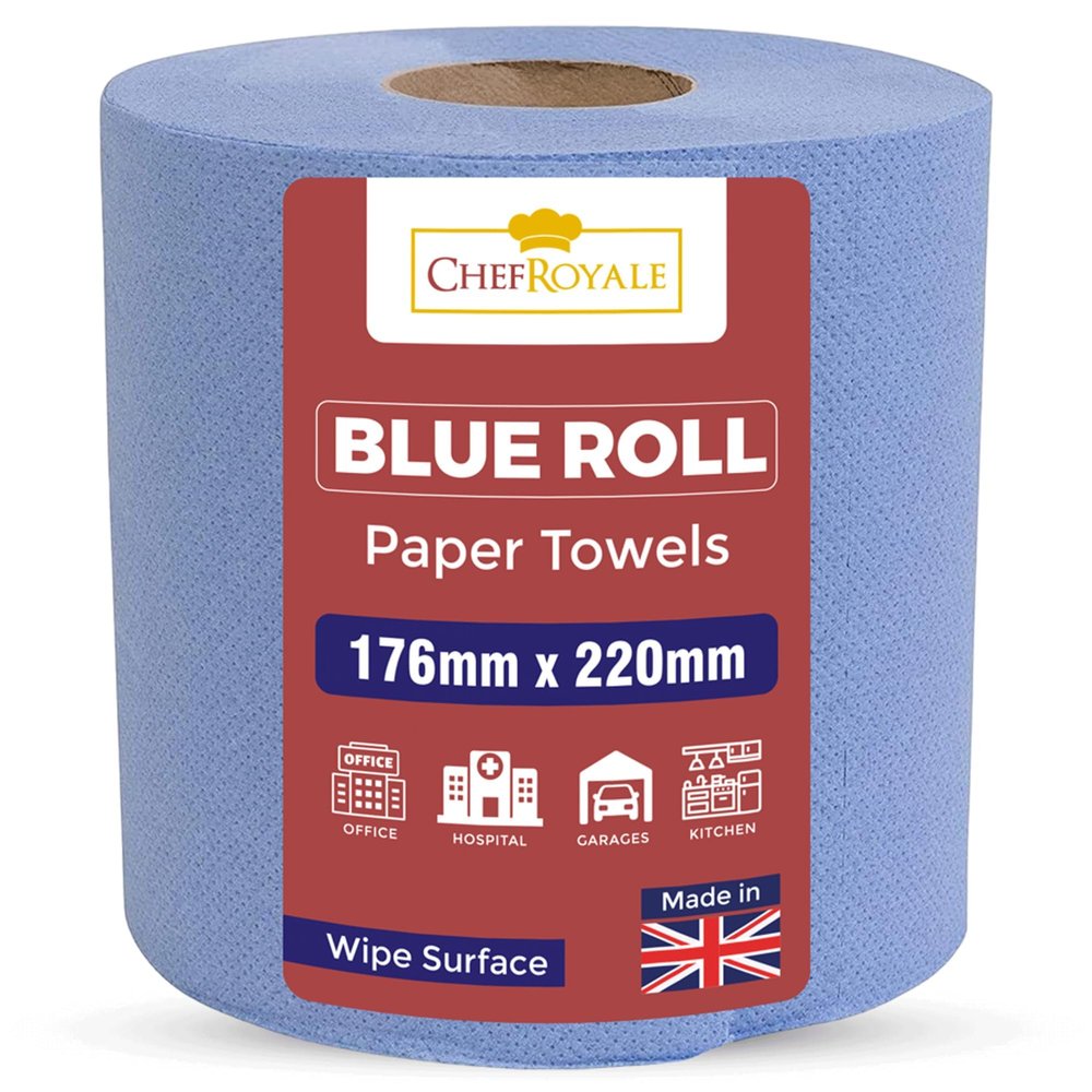 Chef Royale Kitchen Paper Towel - Pack of 36 - Multipurpose Kitchen Rolls, Blue Centrefeed Kitchen Tissues - for Home Office Warehouse Bathroom Garage Kitchen (Blue, Pack of 36)