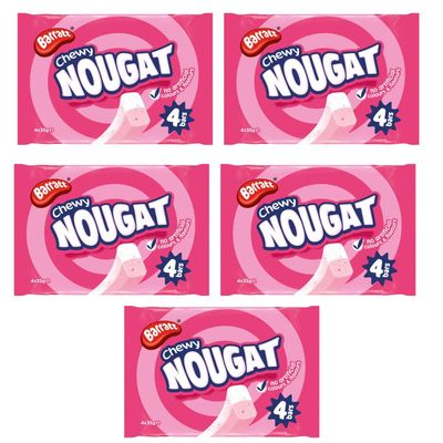 Baratt Chewy Nougat 4 Pack - Raspberry And Vanilla Flavour Nougat - A Sugary Sweet Treat - No Artificial Colours Or Flavours - Pack of 5