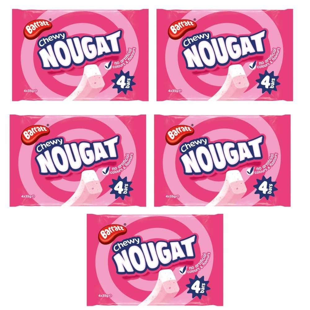 Baratt Chewy Nougat 4 Pack - Raspberry And Vanilla Flavour Nougat - A Sugary Sweet Treat - No Artificial Colours Or Flavours - Pack of 5
