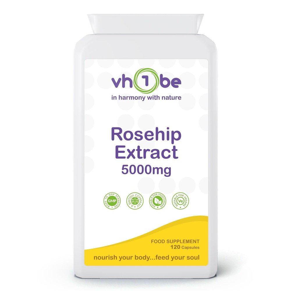 Rosehip Extract Supplements 5000mg 120 Capsules | with Rosacanina & Vitamin C | Supports Bones, Cartilage & Collagen Formation | Non-GMO, Gluten-Free, UK Made to GMP Standards by vh1be