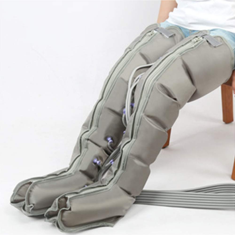 Air Wave Leg Massager Electric Device - Foot and Calf Air Compression Massage for Lymphatic Drainage - 6 Cavities Gray Design
