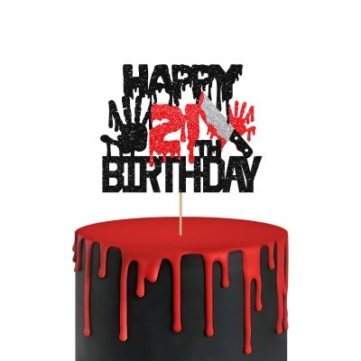 Killer Happy 21st Birthday Cake Topper, Zombie Bloody Friday Birthday Cake Decor, Black Glitter Have A Killer Birthday Cake Topper for kids, Halloween Horror Themed Birthday Party Decorations