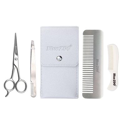 5 in 1 Beard Grooming Kit for Men with Bag, Pliers, Combs | Premium Beard Care Set with Scissors, Tweezer | Moustache Shaping Tool | Great Gift for Dad, Husband | Portable and