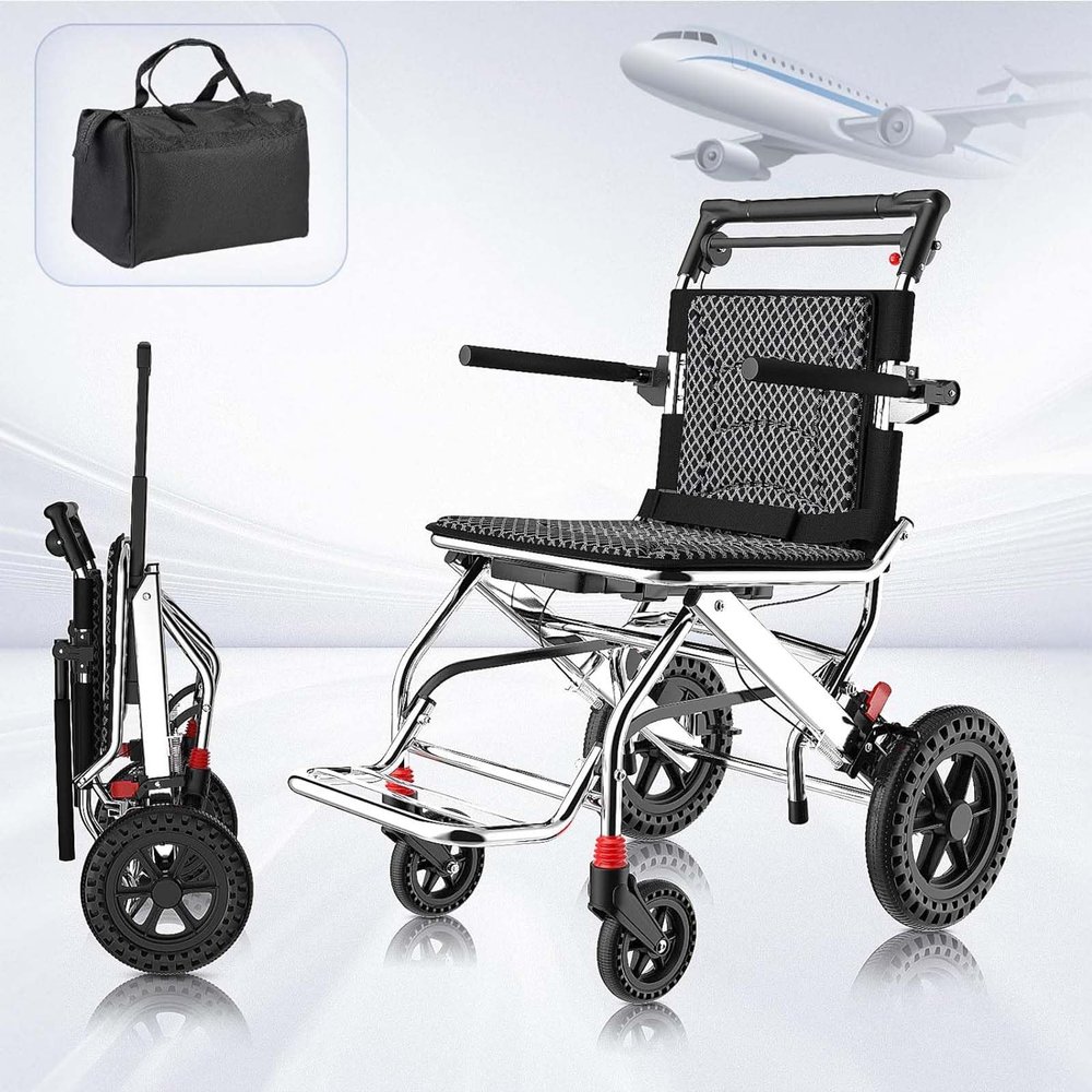 006,FreshCart Basics Wheelchairs Folding Lightweight Transport Wheelchair Lightweight Transport Travel Chair Support 220Lbs Lightweight Folding Wheelchair Portable Travel Wheelchairs with Handbrake