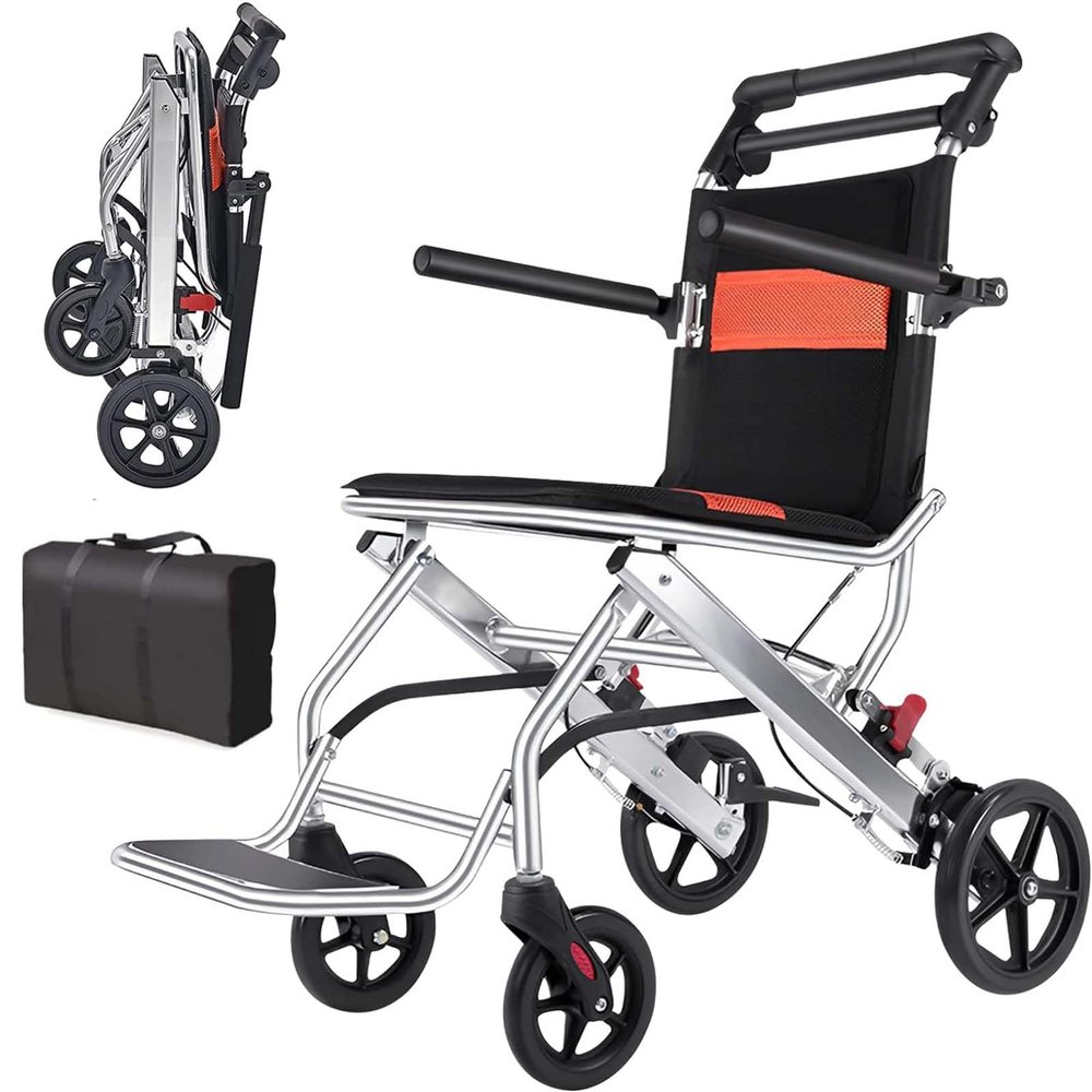 002, Wheelchairs Folding Lightweight Transport Wheelchair Lightweight Transport Travel Chair Support 220Lbs Lightweight Folding Wheelchair Portable Travel Wheelchairs with Handbrake