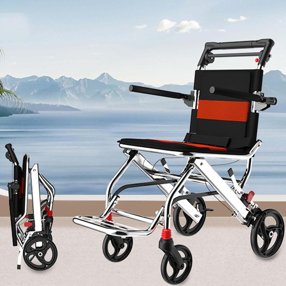 01, Folding Multipurpose Super Lightweight Drive Wheelchair - Portable Aluminum Transport Chair for Boarding & Travelling