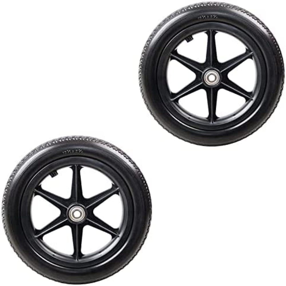 A Pair Of 12 Inch Wheelchair Caster Wheels, PU Solid Replacement Wheelchair Rear Wheels, Anti-Slip Heavy Duty Pu Tire Wheelchair Accessories,12inch Black
