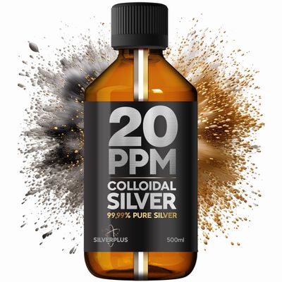Colloidal Silver for Humans 500 ML  99,99% Pure Silver  Active Silver Ions  for Whole Family  GMP Certified Facility  Optimal Concentration 20 PPM  SILVERPLUS