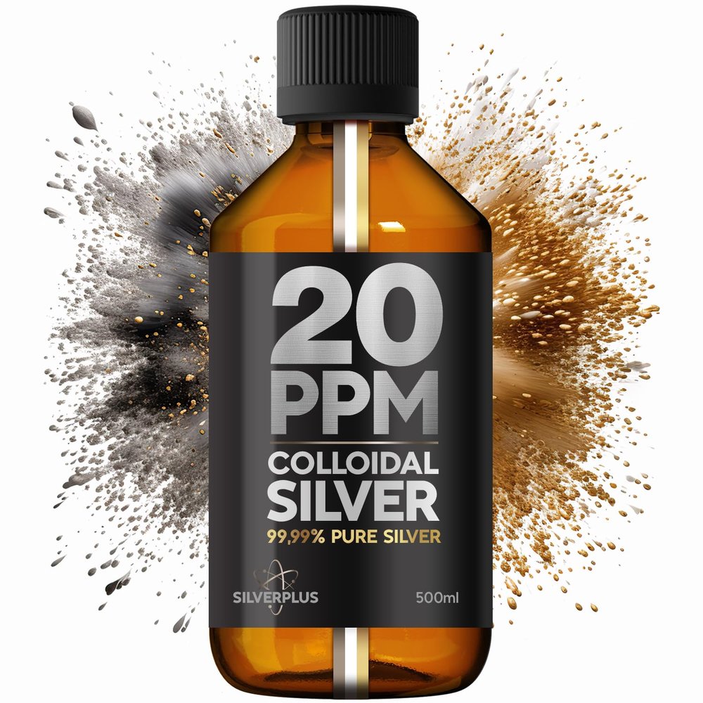 Colloidal Silver for Humans 500 ML  99,99% Pure Silver  Active Silver Ions  for Whole Family  GMP Certified Facility  Optimal Concentration 20 PPM  SILVERPLUS