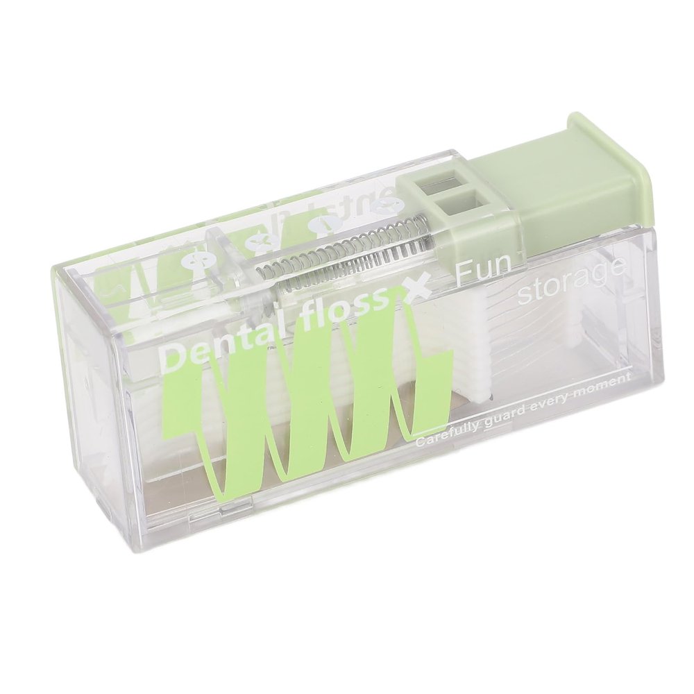 Dental Floss Dispenser, Portable Floss Stick Holder Travel Floss Case Auto Popping Small Portable Floss Pick Case with 10 Flosses for Travel Hotel (Green)