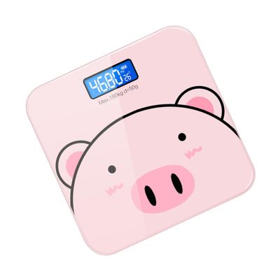 MOLUCKFU Digital Weight Scale Electronic Bathroom Body Scale Cartoon Pink Pig Design Tempered Glass Large LCD Display USB Rechargeable Pink Home Adult