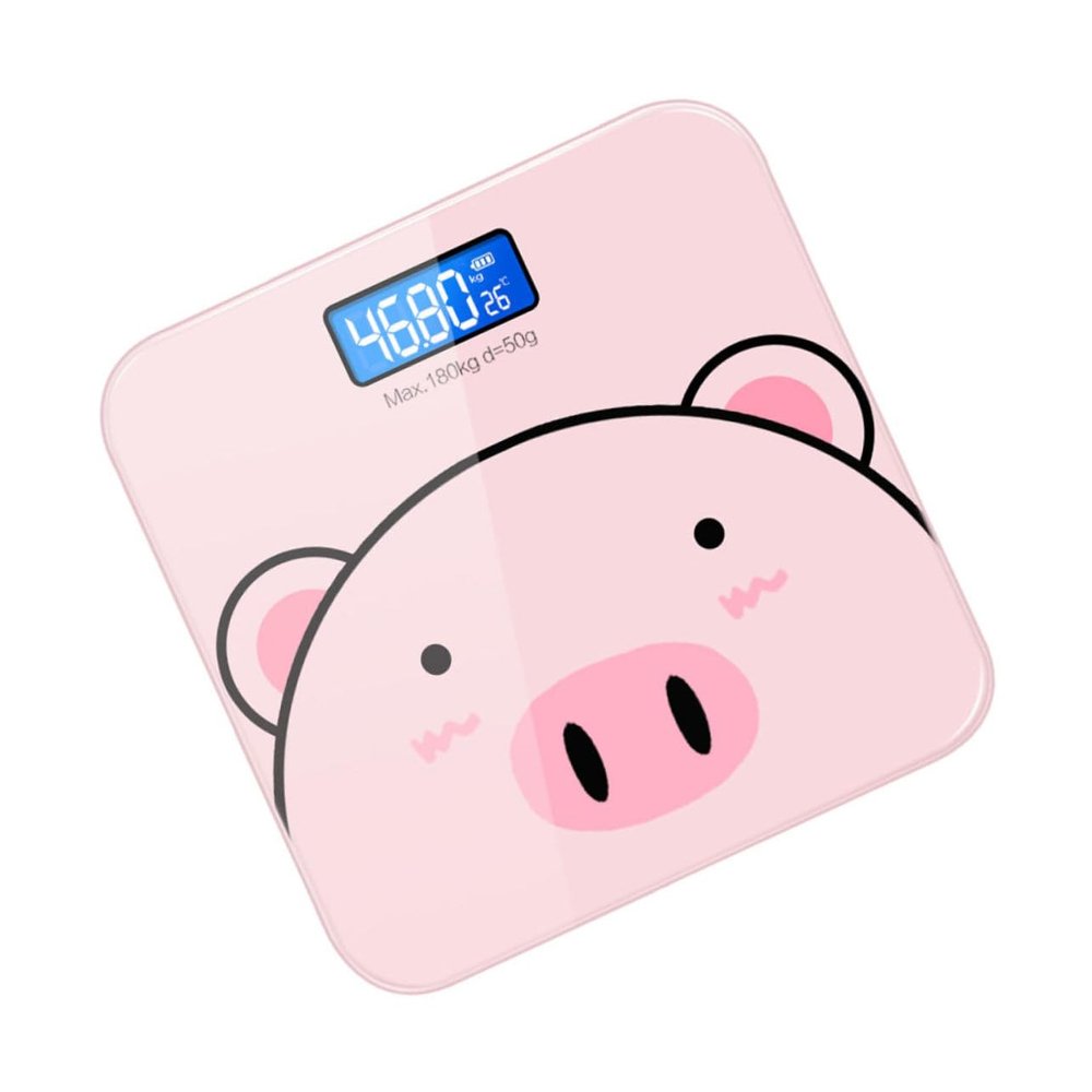 MOLUCKFU Digital Weight Scale Electronic Bathroom Body Scale Cartoon Pink Pig Design Tempered Glass Large LCD Display USB Rechargeable Pink Home Adult