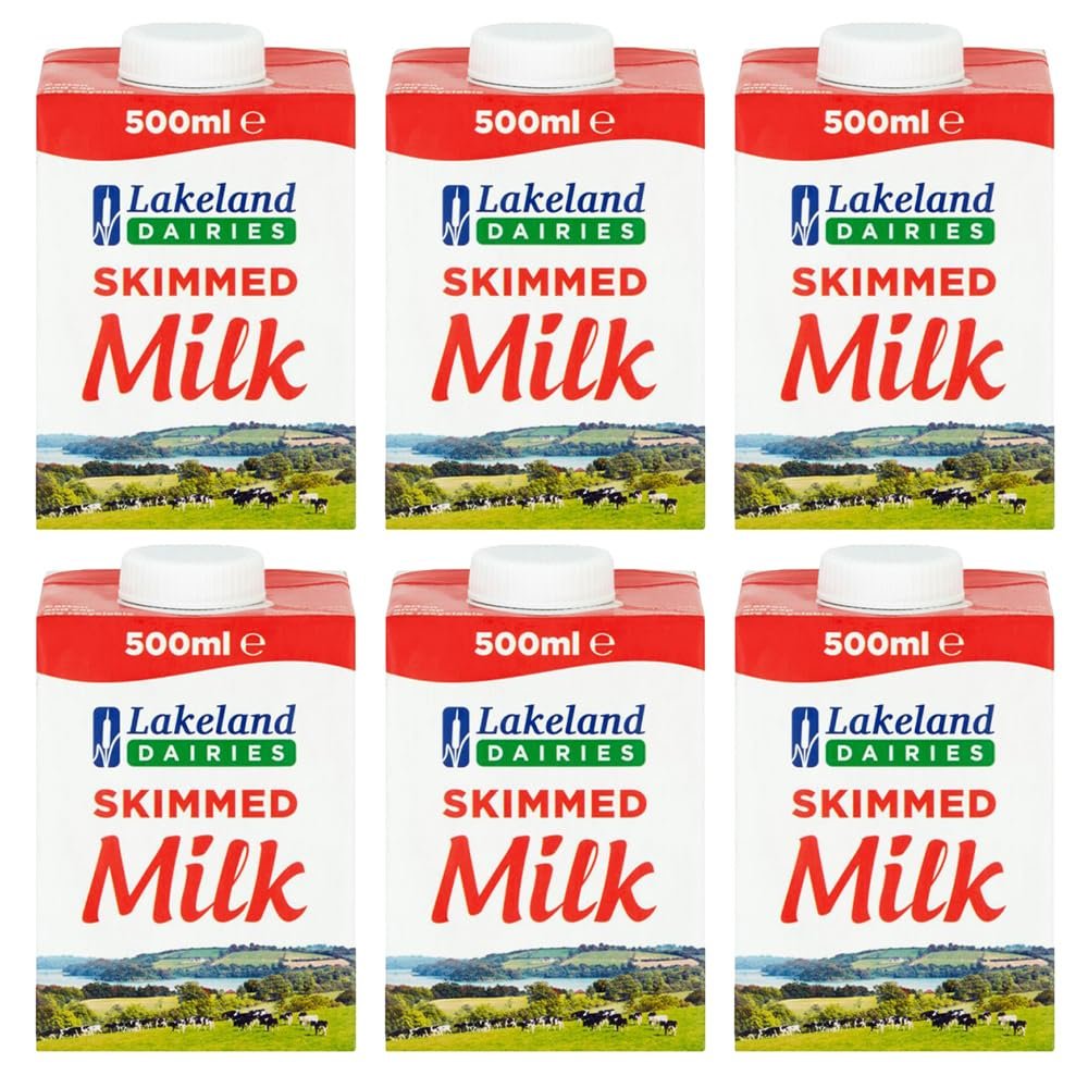 Lakeland UHT Skimmed Milk 500ml Pack of 6 Low Fat 1.25% Long Shelf Life Calcium Dairy Drink Screw Top Multipack Catering Hospitality Office Pantry with Welari Thank You Card | 6pack) (3000ml)