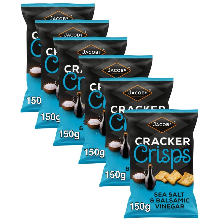 Biscuits & Crackers Bundle Pack with Jacobs Cracker Crisps Sea Salt & Balsamic Vinegar 150g - 6 Pack | Baked to be irresistibly crunchy with a generous seasoning of flavour.