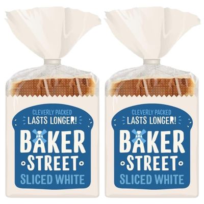 Baker Street Sliced White Bread 14 Slices 550g Pack of 2 Medium Sliced No Crust Toast Soft Loaf Long Life with Welari Thank You Card | (2pack) (1100g)