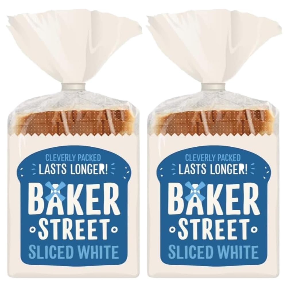 Baker Street Sliced White Bread 14 Slices 550g Pack of 2 Medium Sliced No Crust Toast Soft Loaf Long Life with Welari Thank You Card | (2pack) (1100g)
