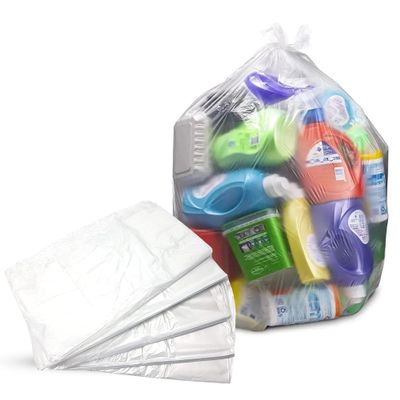 CHEF ROYALE Clear Plastic Bin Bags 90L - Transparent Recycling Heavy Duty Rubbish Bags for Kitchen, Bathroom, Office - Polythene Bin Liners bags for Regular Use (10)