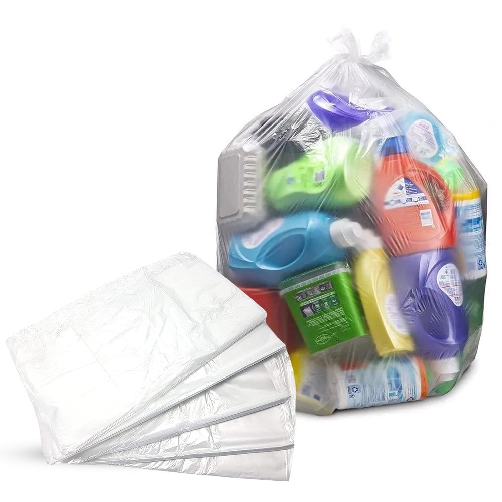 CHEF ROYALE Clear Plastic Bin Bags 90L - Transparent Recycling Heavy Duty Rubbish Bags for Kitchen, Bathroom, Office - Polythene Bin Liners bags for Regular Use (10)
