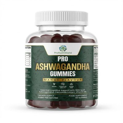 Ashwagandha Gummies Chamomile Gummies, Natural Stress Relief & Sleep Support with Lavender, Lemon Extract, Vitamin B6, 60 x Vegan Mango Flavor Gummy, 1 Month Supply