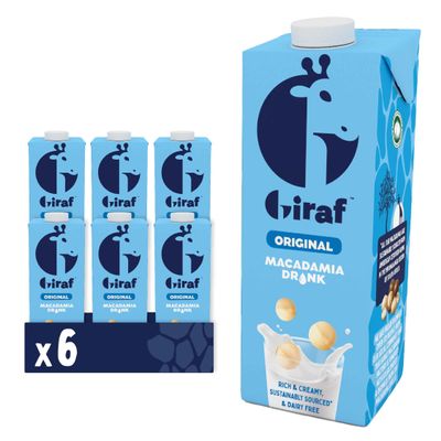 Giraf Macadamia Milk Original Drink (6 x 1L) Rich & Creamy, 100% Plant-Based, Dairy-Free, Vegan, Gluten-Free, No Vegetable or Seed Oils, Sustainably Sourced, delicious.