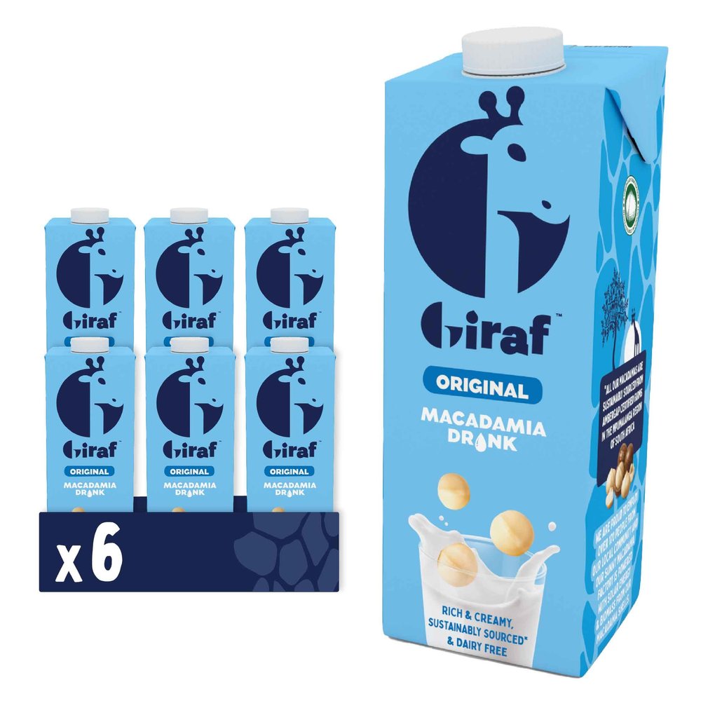 Giraf Macadamia Milk Original Drink (6 x 1L) Rich & Creamy, 100% Plant-Based, Dairy-Free, Vegan, Gluten-Free, No Vegetable or Seed Oils, Sustainably Sourced, delicious.