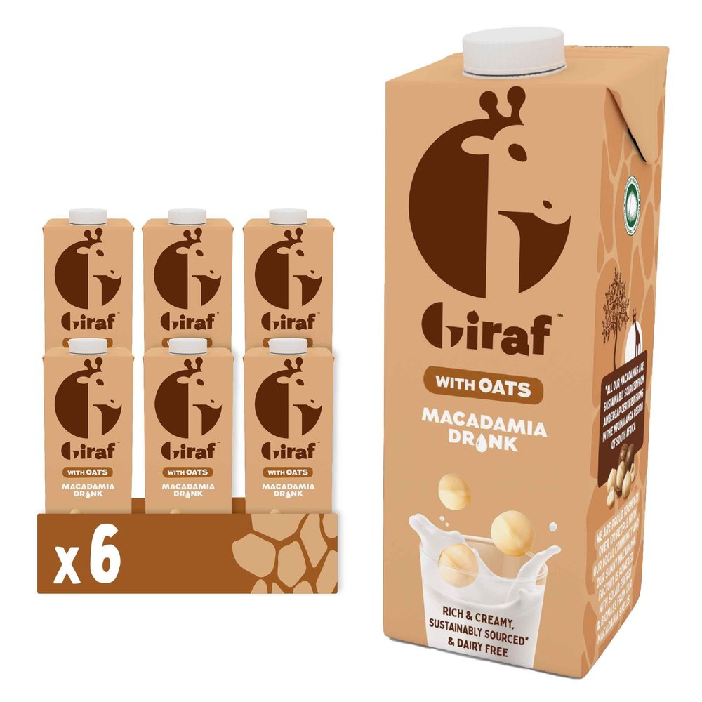 GIRAF Macadamia Milk with Oats Drink (6 x 1L) Rich & Creamy, 100% Plant-Based, Dairy-Free, Vegan, No Added Sugar, Sustainably Sourced, No Vegetable or Seed Oils