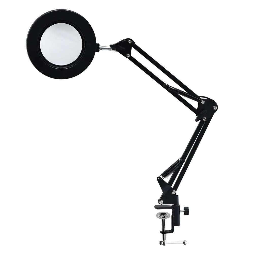 10X Magnifying Glass with LED Light Clip Desk Lighted Magnifier Flexible Arm 3 Colors Brightness Adjustable for Observing Reading (Black)