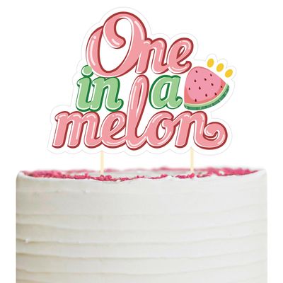One in a Melon Cake Topper, Watermelon Cake Decoration for Summer Fruit First Birthday Anniversary Party Supplies (One in a Melon Cake Topper pink))