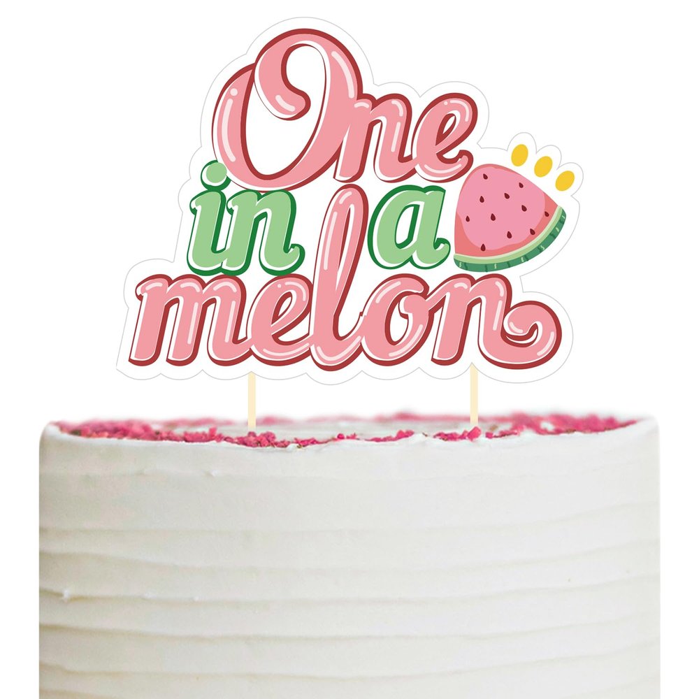 One in a Melon Cake Topper, Watermelon Cake Decoration for Summer Fruit First Birthday Anniversary Party Supplies (One in a Melon Cake Topper pink))