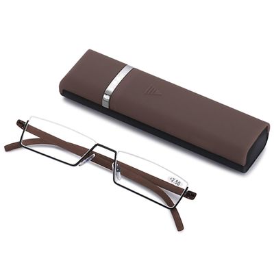 ABETOS Slim Reading Glasses TR90 Frame Ultra Lightweight Blue Light Blocking Computer Readers Half Rim Eyeglasses for Men Women with Portable Case, Brown+2.25