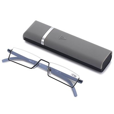 ABETOS Slim Reading Glasses TR90 Frame Ultra Lightweight Blue Light Blocking Computer Readers Half Rim Eyeglasses for Men Women with Portable Case, Grey+2.0