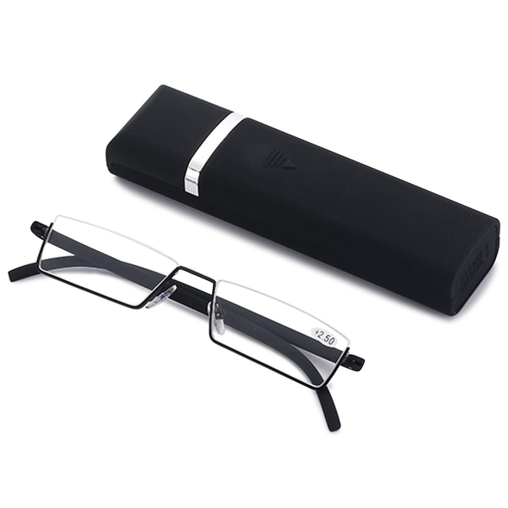 ABETOS Slim Reading Glasses TR90 Frame Ultra Lightweight Blue Light Blocking Computer Readers Half Rim Eyeglasses for Men Women with Portable Case, Black+1.25