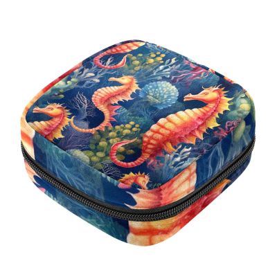 Zipper Menstrual Cup Pouch, Sanitary Napkin Storage Bags, Seahorse-1545 Soft Tampons Collect Holder Purse for Girls Women Ladies Feminine