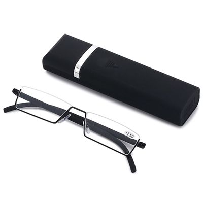 ABETOS Slim Reading Glasses TR90 Frame Ultra Lightweight Blue Light Blocking Computer Readers Half Rim Eyeglasses for Men Women with Portable Case, Black+2.0