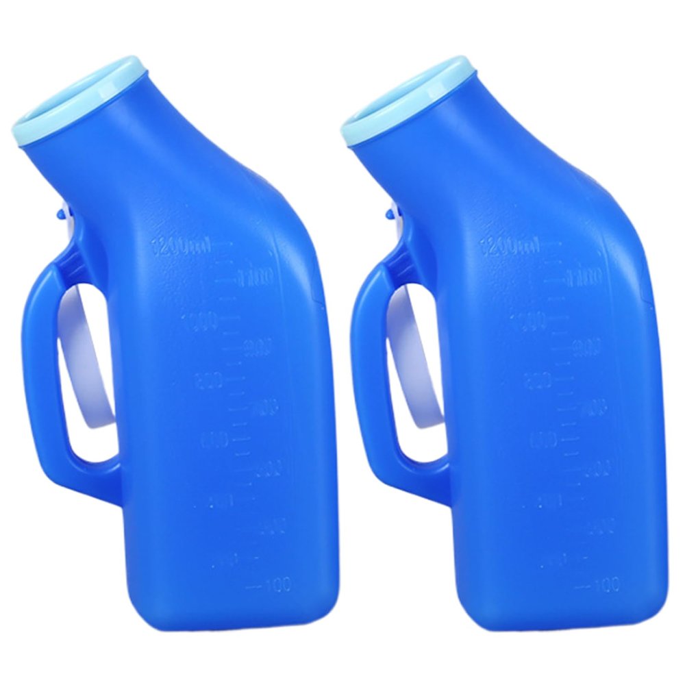 2Pcs Urine Bottles Male, 1200ML Portable Urine Bottle Spill Proof Pee Bottles with Lid  Handle Thick Plastic Pee Bottle for Men Large Opening Mens Urinals with Wraped Edge for Travel, Hospital Blue