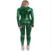 CHICTRY Womens Sexy Metallic Fish Scales Catsuit Long Sleeve Wetlook Hooded Bodysuit Mermaid Costume Dark Green XL view 2