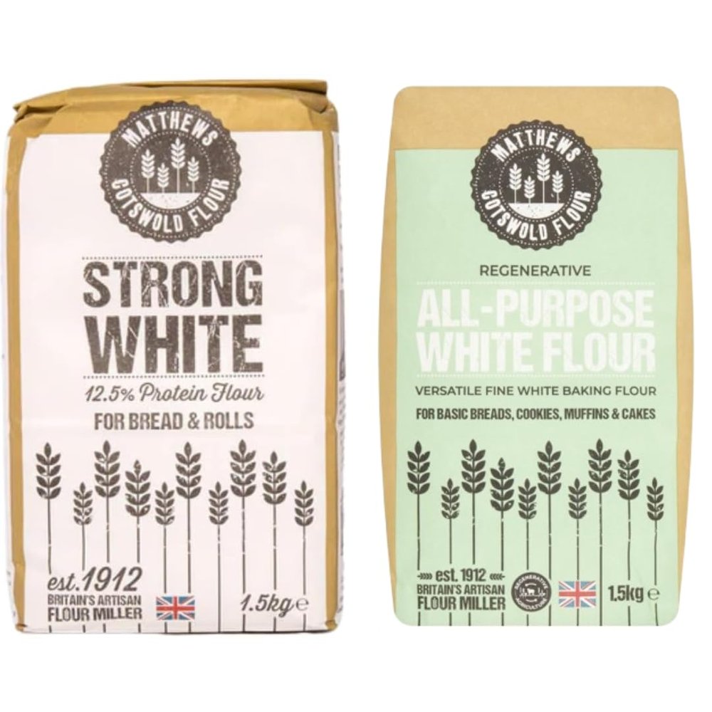 Matthews Strong White Flour 1.5kg and Matthews All Purpose White Flour 1.5Kg - High-Protein British Wheat and Regeneratively Farmed Ancient Grain Spelt for Nutritious and Delicious Baking