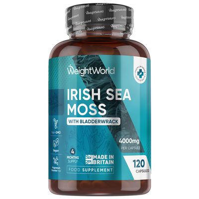 Irish Sea Moss 4000mg - 4 Months Supply - 120 Sea Moss Capsules - Added with 639mg of Bladderwrack - 1 Capsule a Day - Made in The UK - Non-GMO - Vegan & Magnesium Stearate-Free Supplement