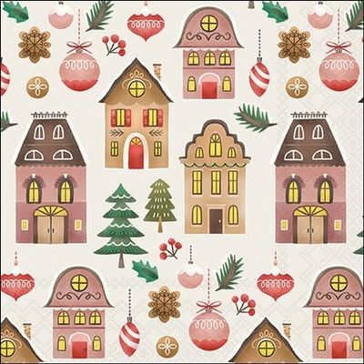 20 Napkins Winter Individual Houses and Trees as Table Decoration Paper Napkins with Motif Also for Decoupage and Decoupage 33 x 33 cm