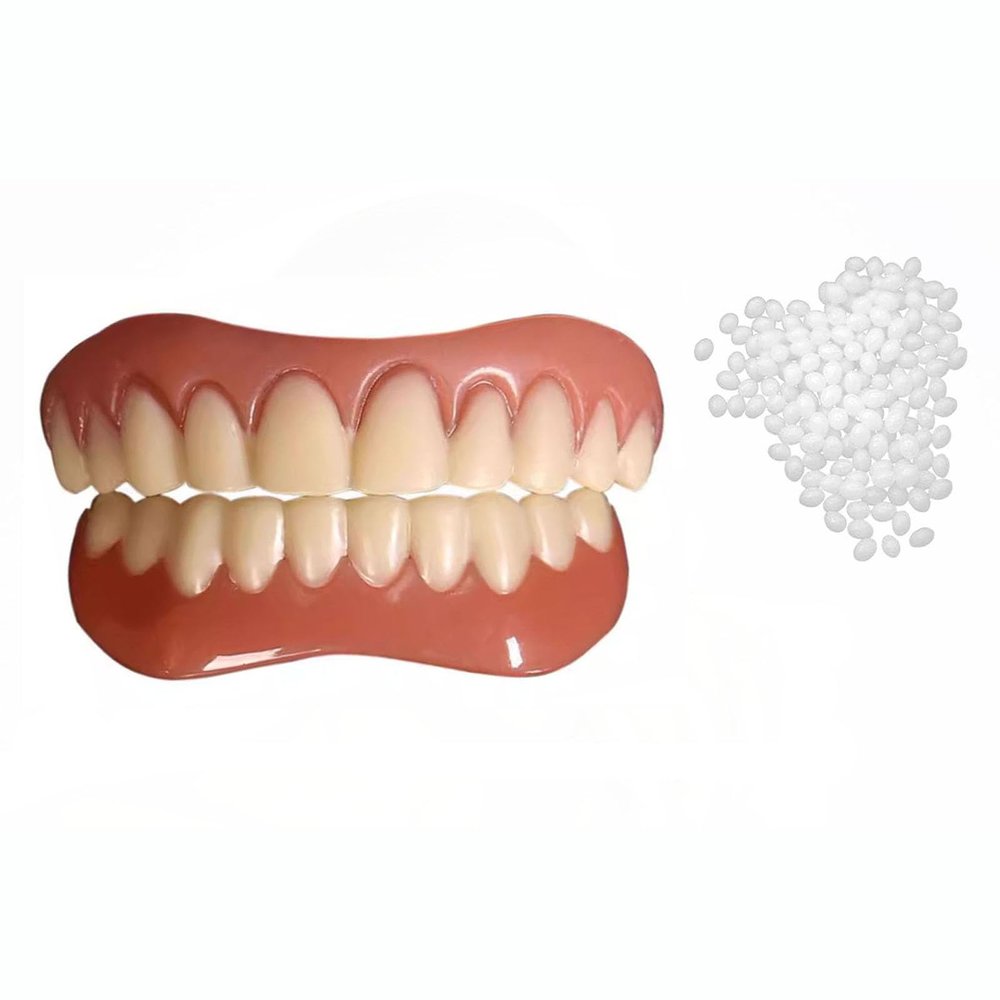 Flipped Warmth 2 Pairs False Teeth Temporary Denture Teeth Veneer Clip in Veneers Teeth Confidence Smile Dentures Fake Teeth Veneers for Men and Women Cover Bad Teeth