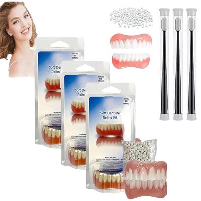 Vumela Soft Denture Reline Kit,Fivfivgo Soft Denture Reline Kit,Seurico Soft Denture Reliner Kit,Denture Silicone Reline Kit,Snap On Soft Denture Reliner Kit for Upper and Lower Denture (3 Set)