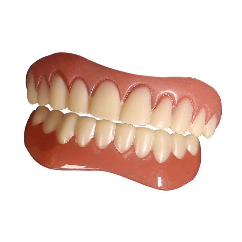 Flipped Warmth 2 Pairs Veneers Snap in Teeth, Snap on Veneer Teeth Upper and Lower Fake Teeth, Instant Veneers Dentures Fake Snap on Teeth Smile Men and Women Cosmetic Teeth Top and Bottom