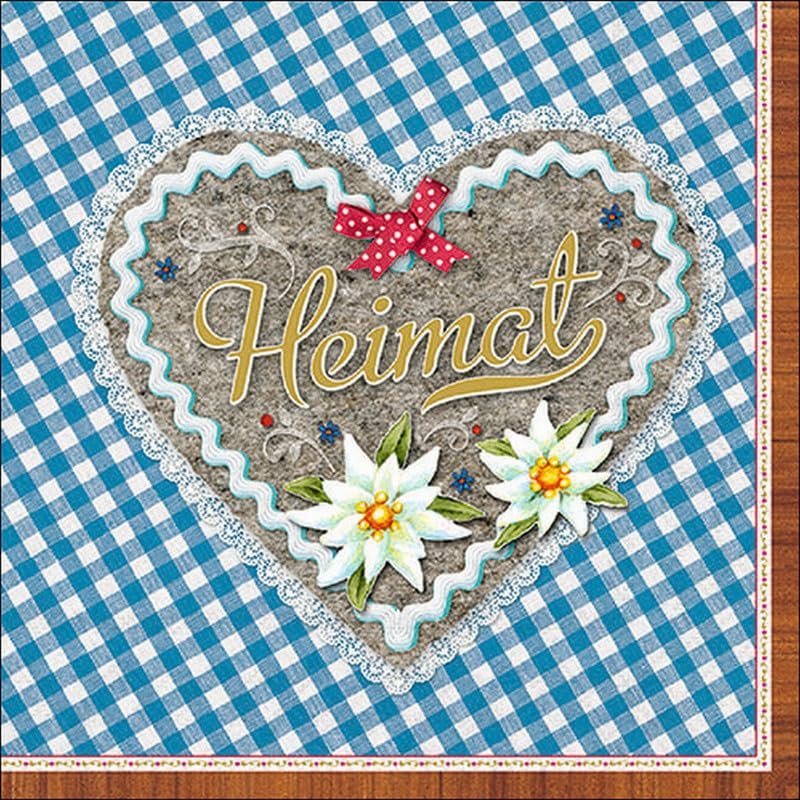 20 Napkins Bavarian Home Heart Blue Table Decoration Paper Napkins with Motif Also for Decoupage and Decoupage 33 x 33 cm