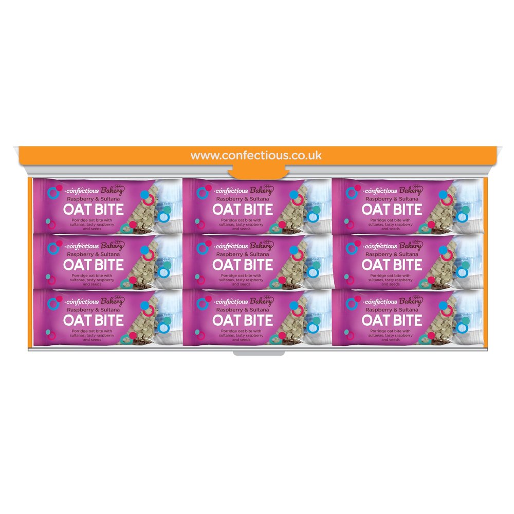 Scottish Raspberry and Sultana Oat Bite - 35g bars, Confectious Bakery branded - 9 pack (Raspberry/Sultana), High Fibre, No Artificial Colours or Flavours or Preservatives
