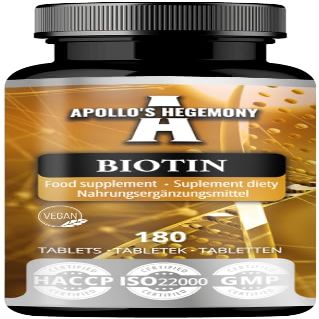 Biotin 10 mg per Tablet - 180 Vegan Tablets - 720 Servings - Supports Healthy Skin, Nails and Hair -Vitamin B7 Supplement - by Apollo's Hegemony