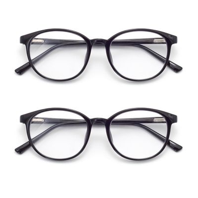FoxMook Blue Light Blocking Glasses, Round Frame, Computer Lenses, Spring Hinge, Premium Lenses for Eye Strain Relief, C1, 2 Black, One Size