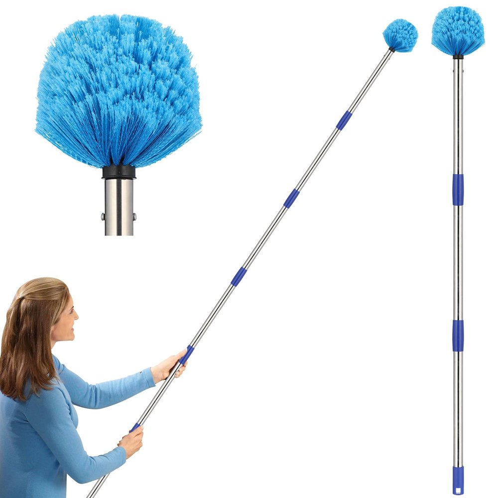 Cobweb Duster with Pole 6 FT, Stainless Steel Pole, Lightweight Long Handle Cobweb Brush for Indoor Cleaning, Bristles, Easy use