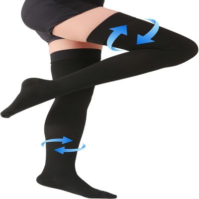 20-30 mmHg Thigh High Compression Socks 1 Pair Open- Toe Compression Stockings for Men Women Varicose Veins Edema DVT Swollen legs Travel Flight Pregnant