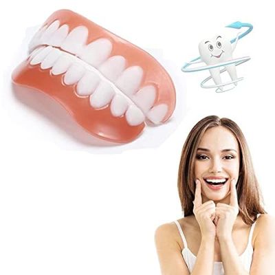 1 Pair False Teeth Veneers Top and Bottom Set, Instant Veneers Dentures Fake Teeth Covers, Smile Veneers Cosmetic Teeth Whitening Temporary Prosthesis Teeth for Men and Women Adult